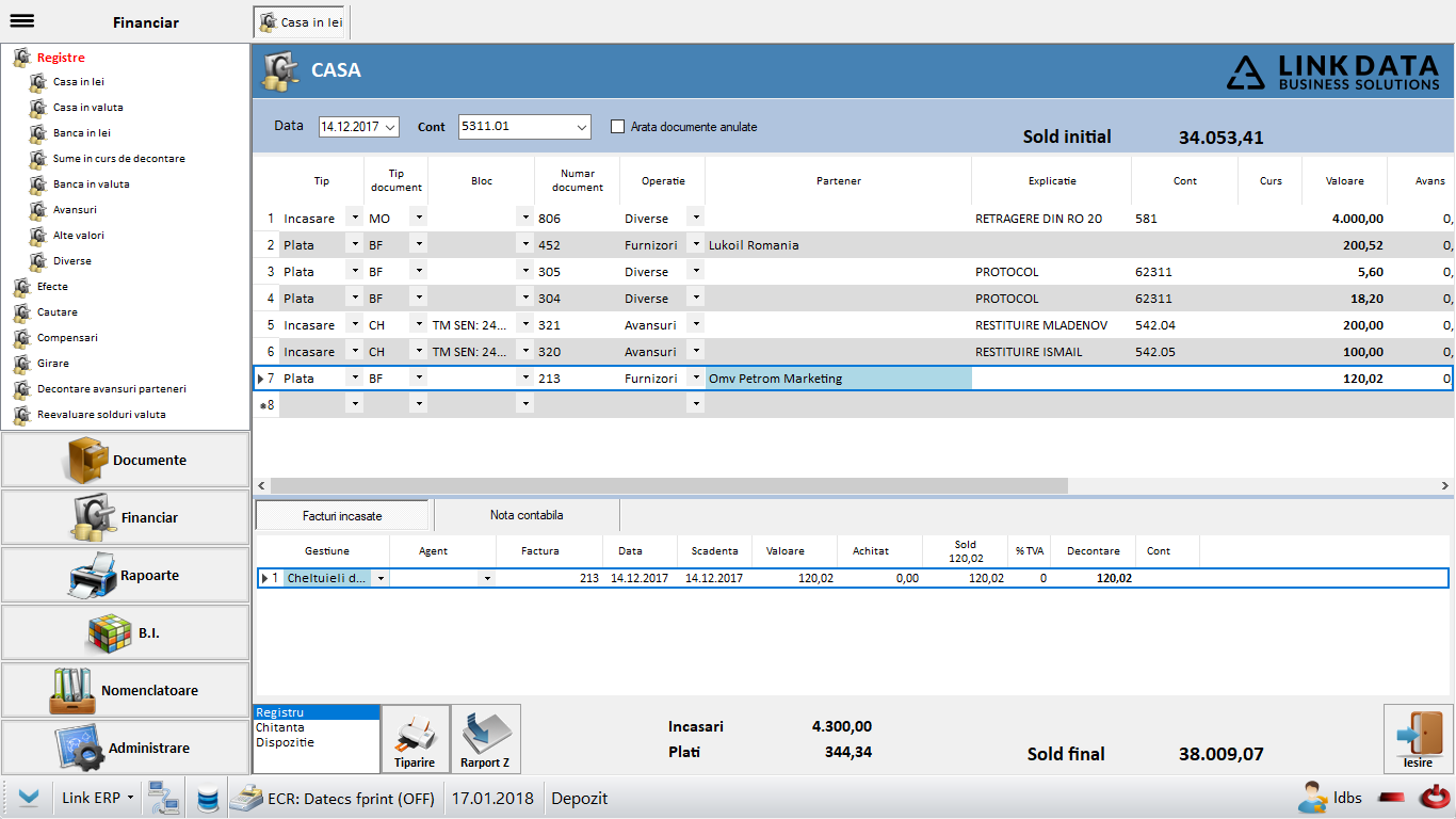 Link ERP — registru de casă