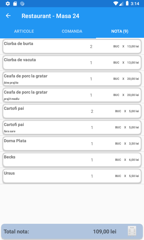 LINKorder — notă de plată