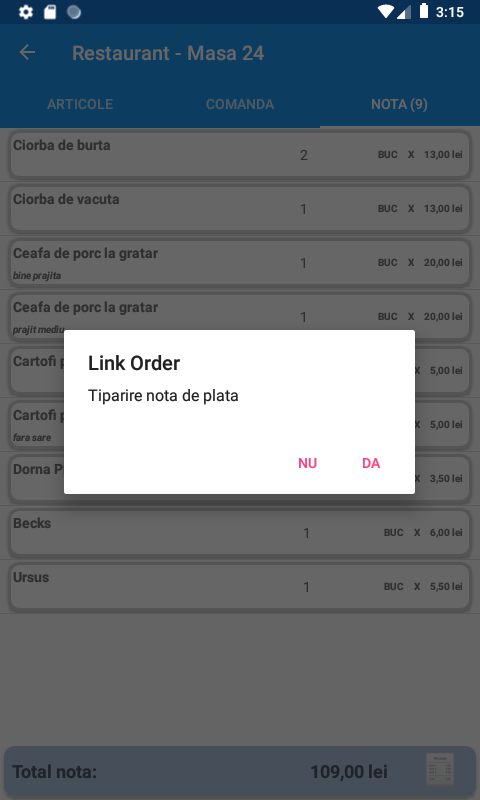 LINKorder — tipărire notă