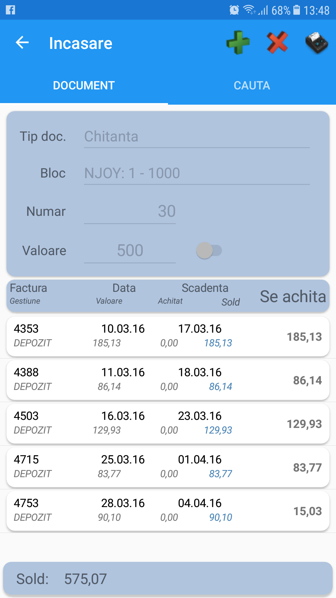 LINKsfa — chitanță