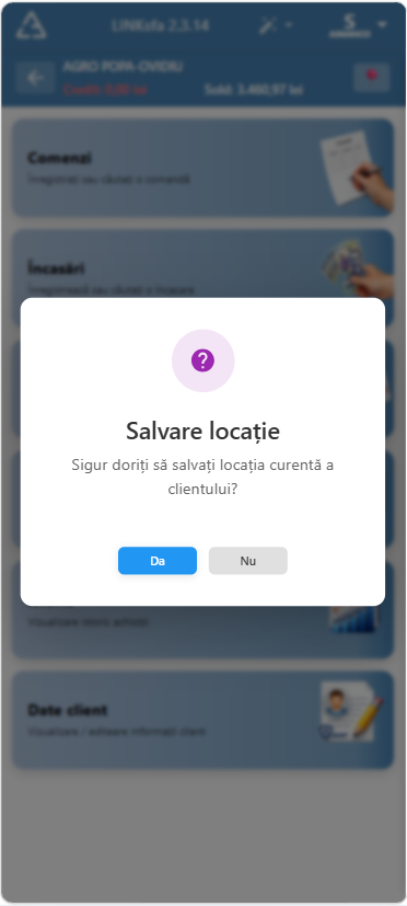 LINKsfa — salvarea poziției GPS reale a clientului, direct din timpul vizitei